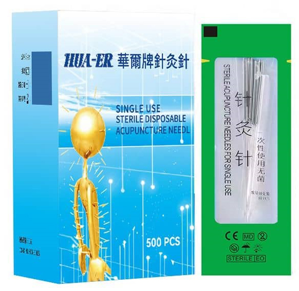 华尔牌一次性针灸针 (袋针) 500pcs/box Hua-Er Single Use Sterile Disposable Acupuncture With Tube (HED) 